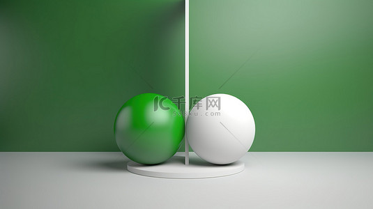 灰色背景上的白色抽象 3D 渲染中的绿色负数