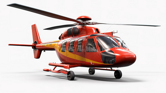 为空中出租车服务设计的白色隔离背景上小型红色军用运输直升机的 3D 插图