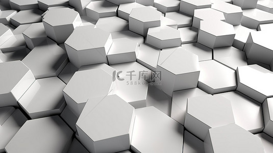 灰色立方体背景背景图片_抽象背景的白色和灰色几何六边形的豪华 3D 渲染插图