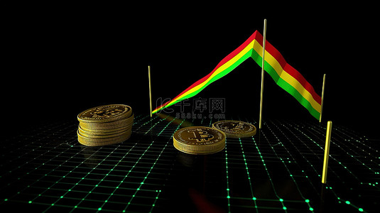 小微权力背景图片_牙买加的区块链技术通过上升图表的 3D 渲染赋予加密货币权力