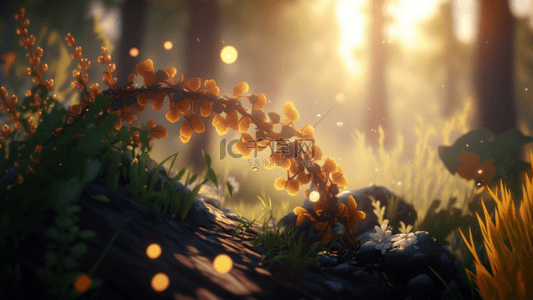 早晨的太阳背景图片_夏天森林黄色小花背景