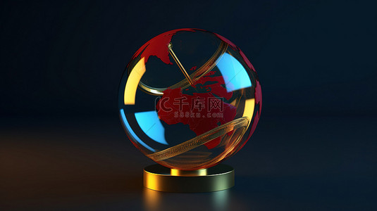 心形泡泡背景图片_具有蓝色背景下红色和金色心形 3D 渲染的玻璃球