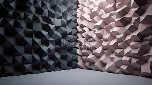 三多边形图案堆叠墙透视 3d 渲染