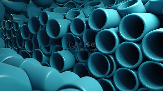 3D 插图中带有蓝色管形状的单色图案背景