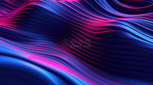 抽象 3D 插图发光的蓝色和粉色几何条纹，类似于交叉波