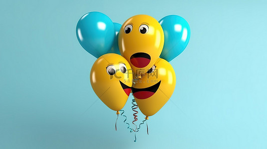 三岁生日背景图片_三岁生日庆祝气球与表情符号灵感设计 3D 渲染图像
