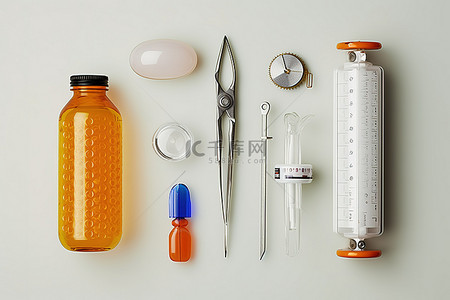 橙色背景中的三件医疗用品