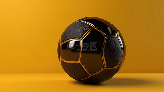 金戈戈logo背景图片_黄色背景与 3d 黑色和金色足球