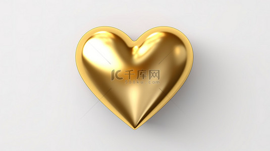 浪漫的金心在 3D 渲染单色平面金属爱情的象征在白色背景