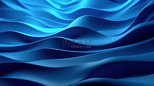 3D 插图装饰墙板，带有复杂的蓝色波浪图案和光影