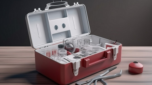 医院急救箱背景图片_医疗工具和急救箱的 3D 渲染
