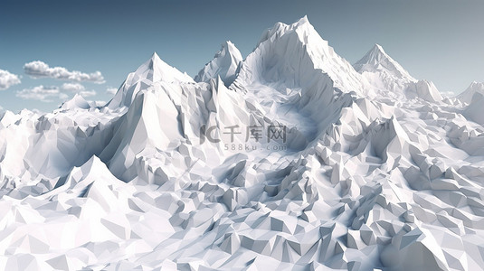 雪山与冰川的 3d 低聚插图