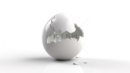 纯背景上孤立的白色蛋壳碎片的 3d 插图