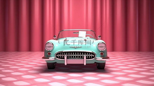 产品展台汽车背景图片_背景与老式汽车的 3D 渲染