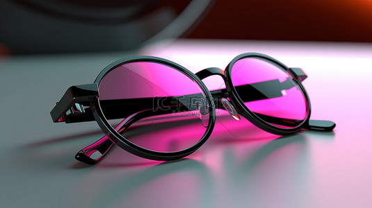 眼镜框logo背景图片_黑色和粉色圆形眼镜的 3d 渲染