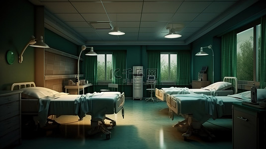 令人毛骨悚然的医院工作区 3D 渲染一个令人毛骨悚然令人不安的房间