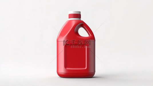 红色洗衣背景图片_白色背景 3D 渲染图像上的空白标签红色塑料洗涤剂瓶容器
