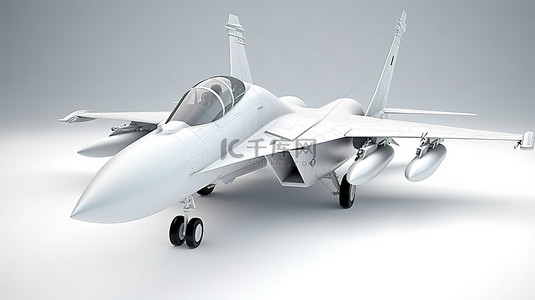 战斗飞机背景图片_白色 3D 光栅插图和渲染中时尚的军用战斗机