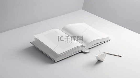 书本内页样机背景图片_白色背景下书本的逼真 3d 模型