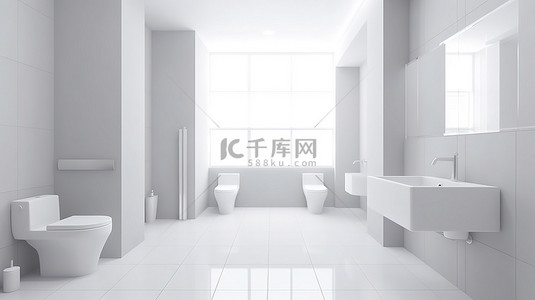 白色浴室中的厕所 3d 渲染图像