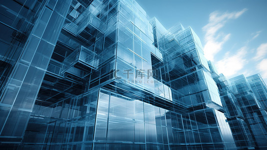 现代建筑高楼背景图片_玻璃摩天大楼创新建筑的未来派 3D 渲染