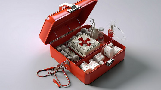 急救箱背景图片_包含急救箱的捕鼠器的三维插图