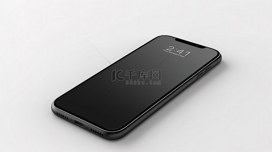 白色背景展示黑色智能手机的 3D 渲染