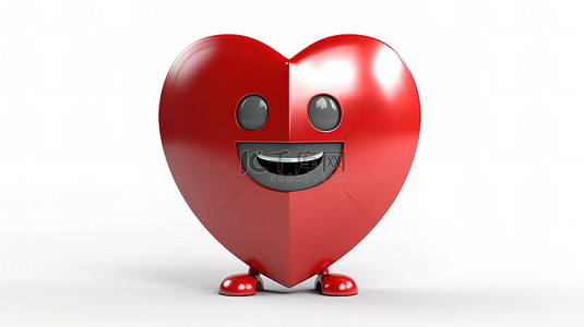 医疗健康爱心背景图片_3d 渲染白色背景，带有红心人物吉祥物屏蔽，带有红色金属保护罩