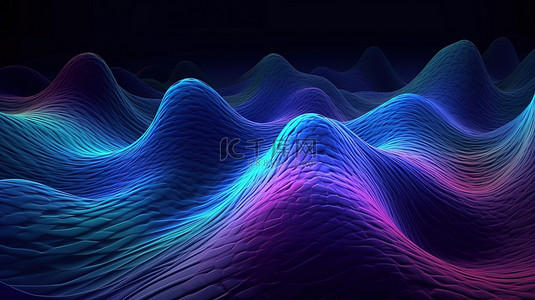 浅色渐变科技背景图片_蓝色和紫色抽象波的 3d 渲染