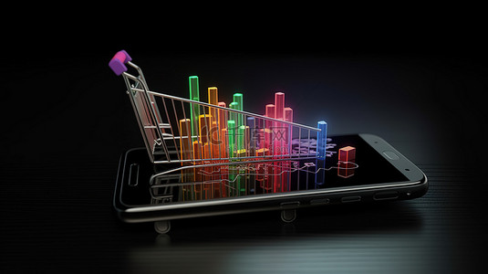 移动交易通过智能手机上的 3D 购物车和烛台图可视化市场趋势