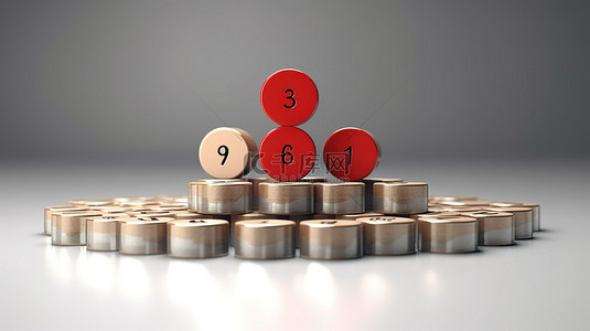 信贷背景图片_代表抵押或信贷概念的立方体百分比和硬币堆的平衡行为 3D 插图