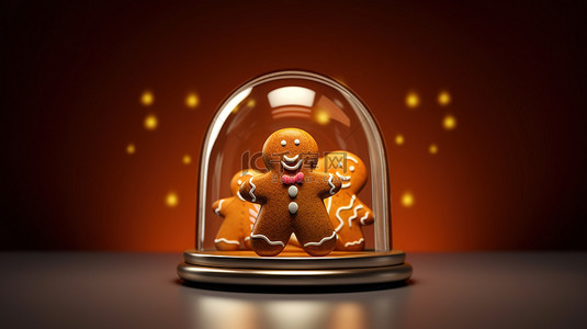 光滑姜饼玻璃新年设计元素的逼真 3D 插图