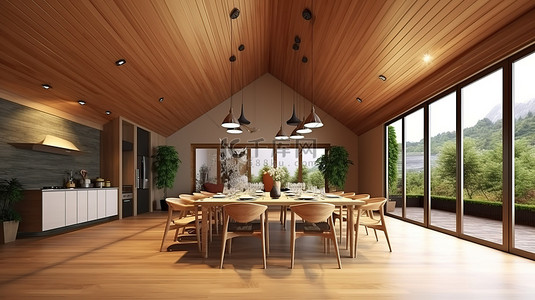 木屋餐厅设计的令人惊叹的 3D 渲染