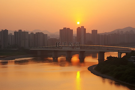 江城之门背景图片_韩国首尔大邱江城的日出