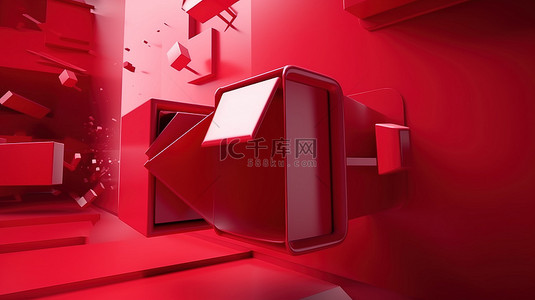 3D 红色邮箱的插图，带有飞行信封，强调邮件递送和时事通讯概念
