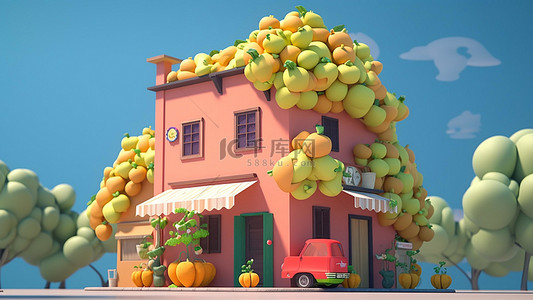甜果实背景图片_食物新鲜水果绿色房子