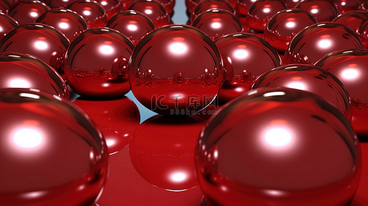 带有辐射光环的红色金属球的闪闪发光的 3D 渲染