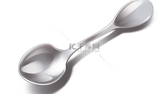 白色水煮背景图片_顶视图 3D 渲染中的孤立金属勺子，白色背景上有剪切路径