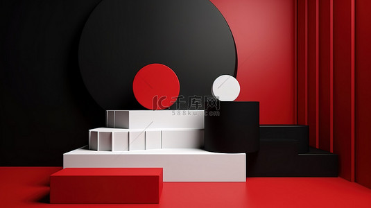 红黑简约背景图片_简约的几何讲台设计，具有多个层次，红黑相间，非常适合展示和展示