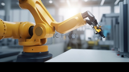 亚洲技术人员在工厂使用 3D 渲染技术操作机械臂