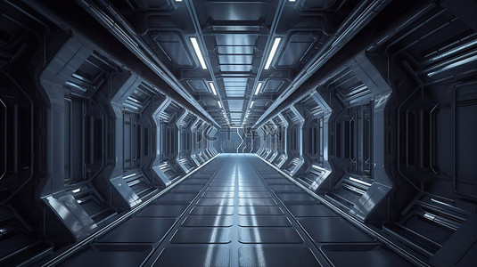 科幻 3D 渲染中的未来太空时代走廊