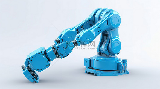 白色背景下 3D 渲染中的蓝色机械臂