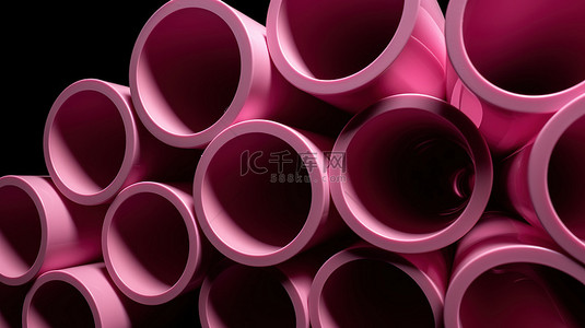 粉红色管状 3D 插图单色背景上的一组几何形状