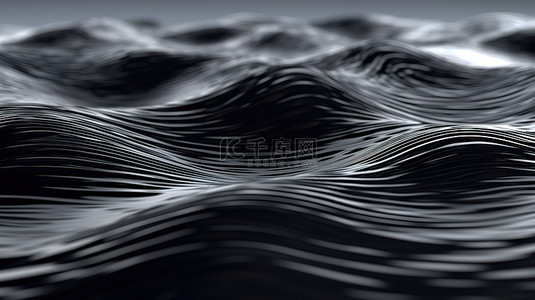 黑色液体中抽象波的 3d 渲染