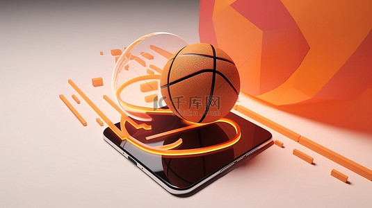 电话标志背景图片_展示 3D 渲染运球标志的智能手机
