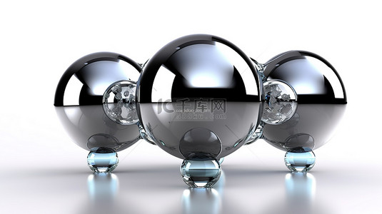 一家三代背景图片_白色背景上由玻璃结构互连的三个球的 3D 概念渲染