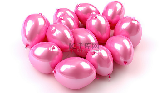 白色装饰气球背景图片_手写字母气球白色背景上粉红色 1 型气球的 3D 插图