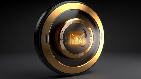 美食界面设计背景图片_3D 渲染圆形灰色钥匙按钮，带有金色安全图标和界面 ui ux 元素