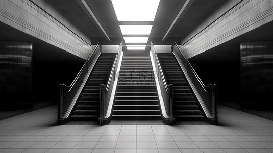 步行地铁中荒凉的楼梯 3D 渲染