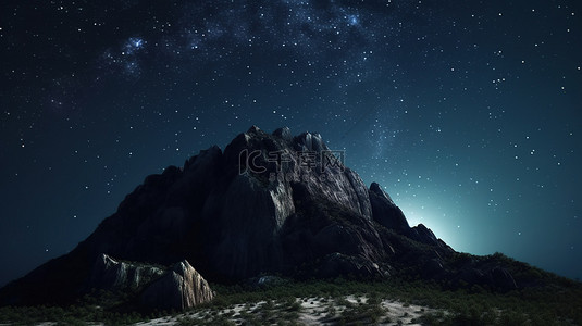 背景紫色星空背景图片_空间中的山地地形与星空背景的 3d 渲染